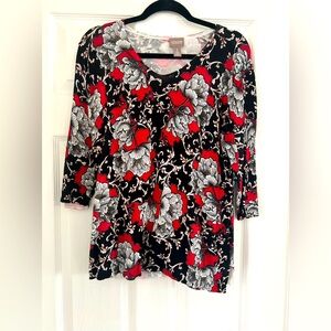 NWOT Chico's Black & Red V-neck 3/4 Sleeve Knit Sweater Chico's Size 2